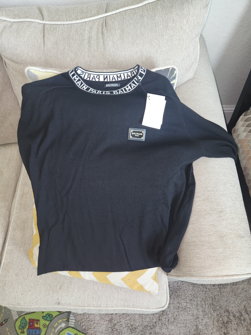 Balmain Black Knit Logo Collar Top